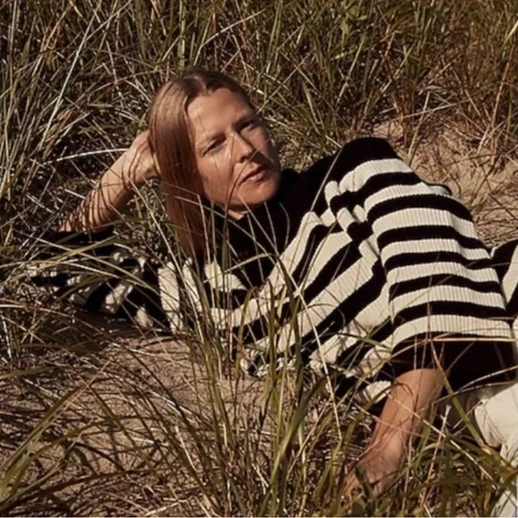 J. Crew Wool and Cashmere Relaxed Turtleneck Black and White Striped - Picture 2 of 6